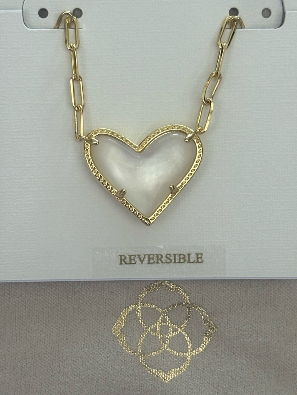 Kendra Scott Ari Gold Heart Statement Necklace with Mother-of-Pearl Reversible